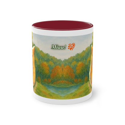Tasse – Rote Katze mit Bäumen und blauem Himmel im Aquarell-Stil, 325 ml