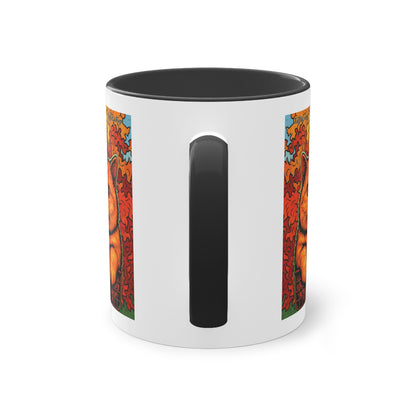 Tasse – Rote Katze mit Bäumen und blauem Himmel im Comic-Stil, 325 ml