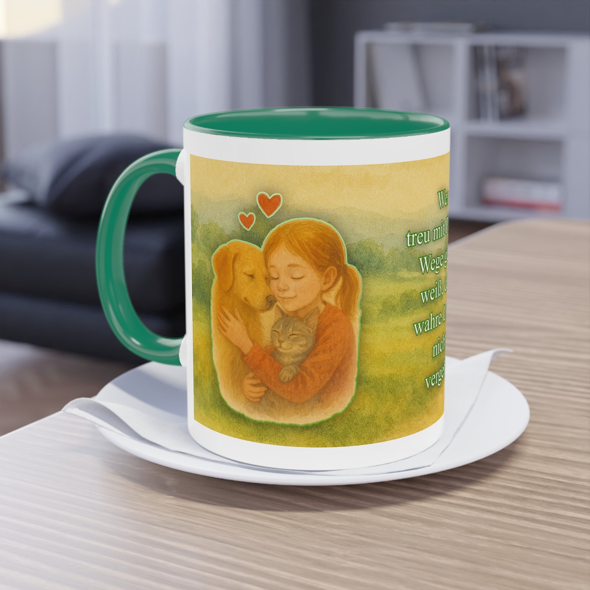 Tasse – „Hund und Mädchen“ im Aquarell-Stil, 325 ml