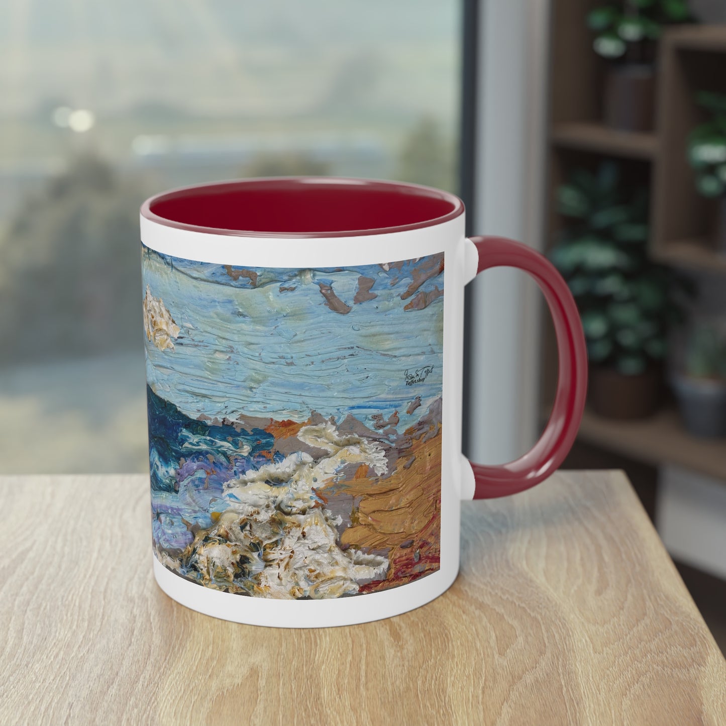 Artist Mug “On The Beach Motif” Reproducing Impasto Oil Painting by Monika Taffet