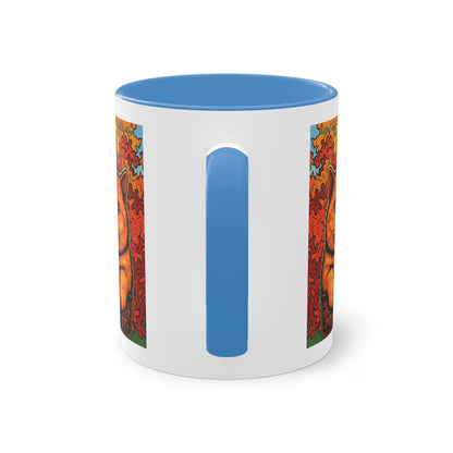 Tasse – Rote Katze mit Bäumen und blauem Himmel im Comic-Stil, 325 ml