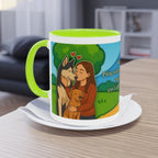Tasse – „Hund und Katzenliebe mit Frau“ im Comic-Stil, 325 ml