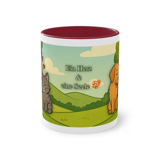 Mug – “Dog and Cat with Hearts” in comic style, 325 ml