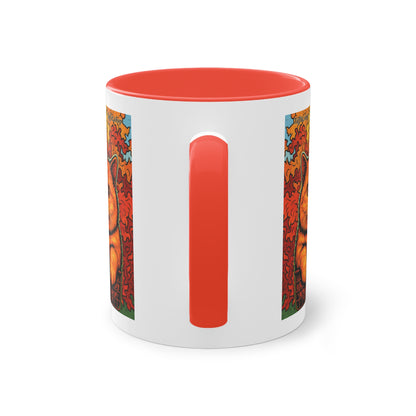 Tasse – Rote Katze mit Bäumen und blauem Himmel im Comic-Stil, 325 ml