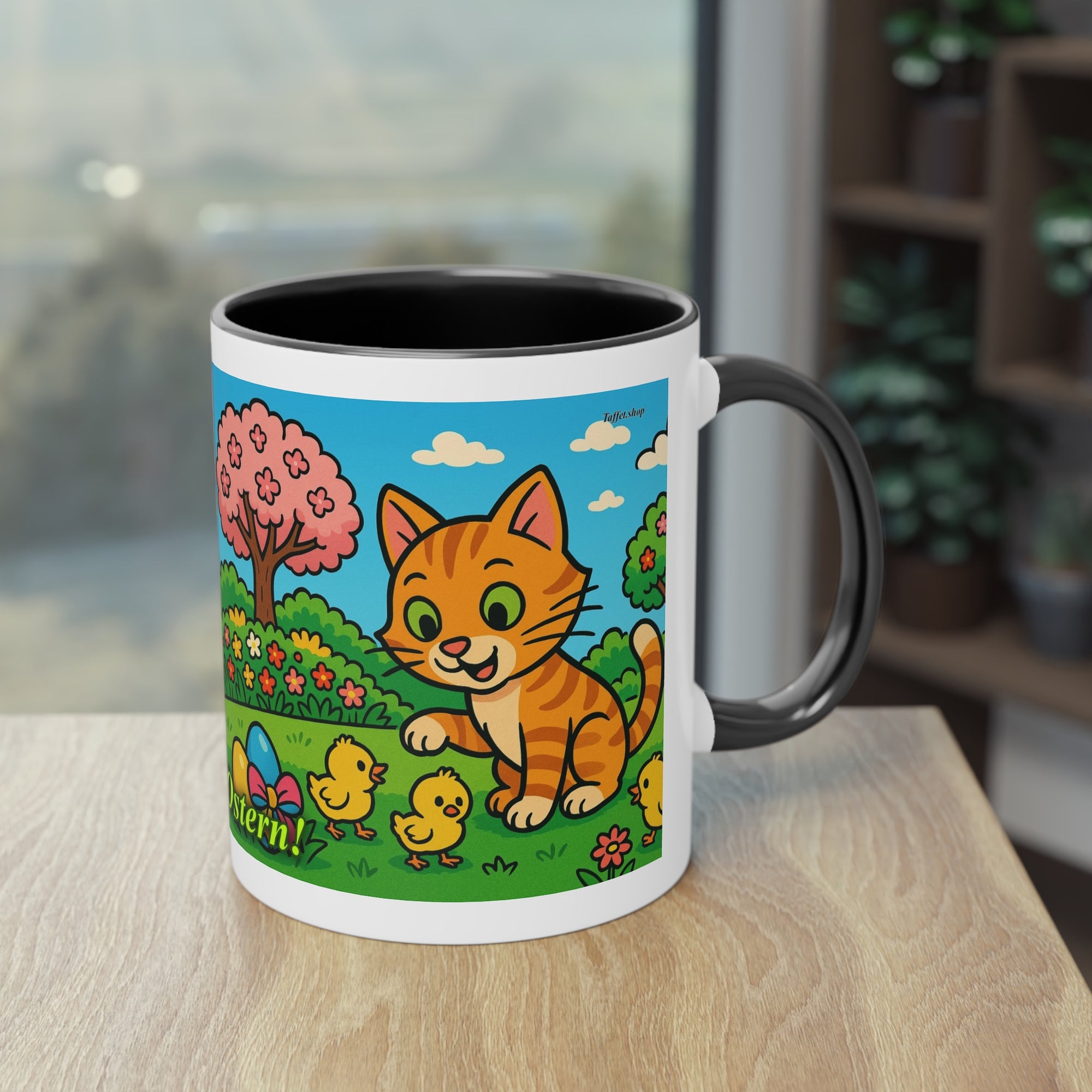 Tasse – „Katze & Küken“, Ostern/Frühling, 325 ml
