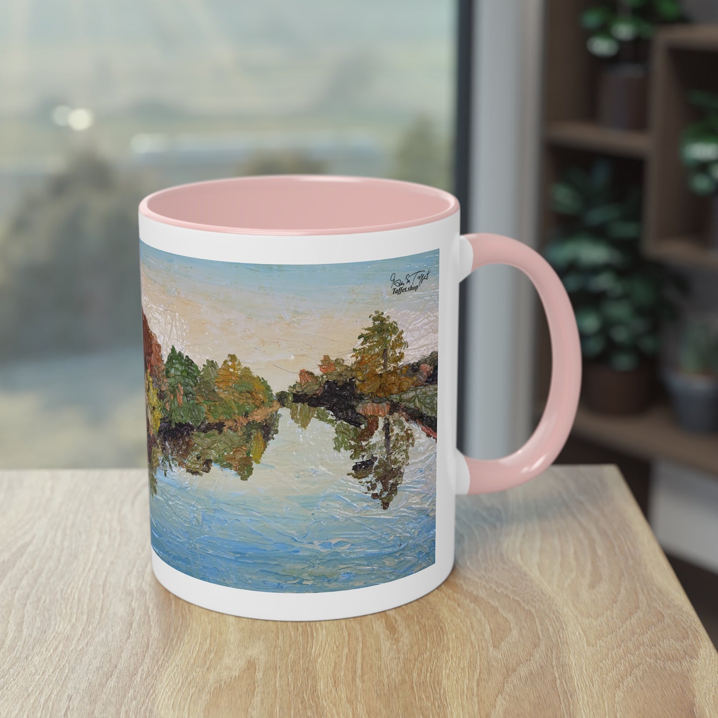 Künstlertasse „Blue River Motif“ Reproduktion eines Impasto-Ölgemäldes von Monika Taffet