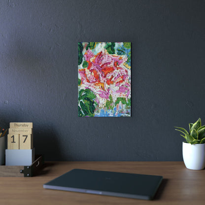 Rose Motif Vertical: Aluminum Composite Panel Reproducing Impasto Oil Painting by Monika Taffet