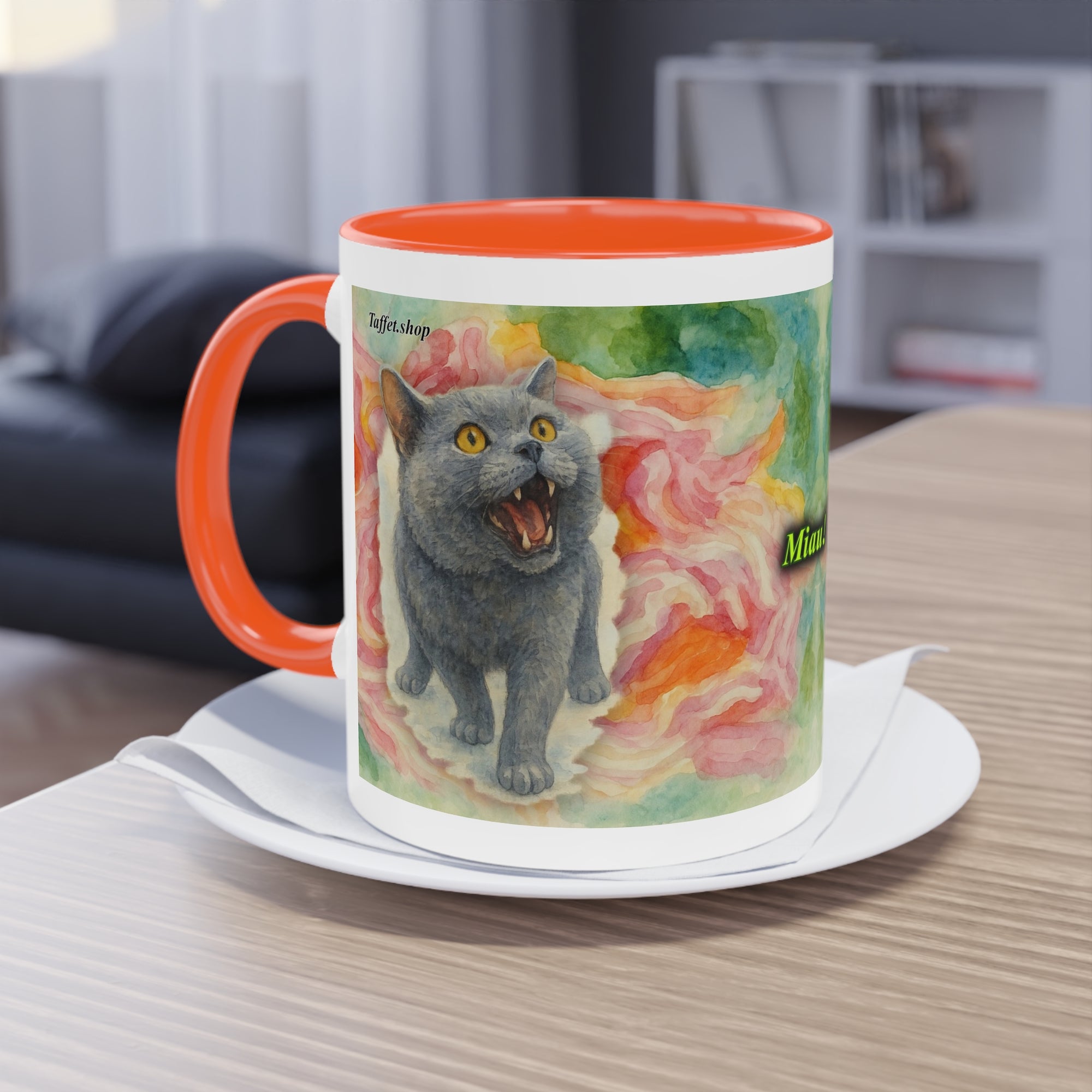 Tasse – Katze BKH/BSH mit Blume im Aquarell-Stil, 325 ml