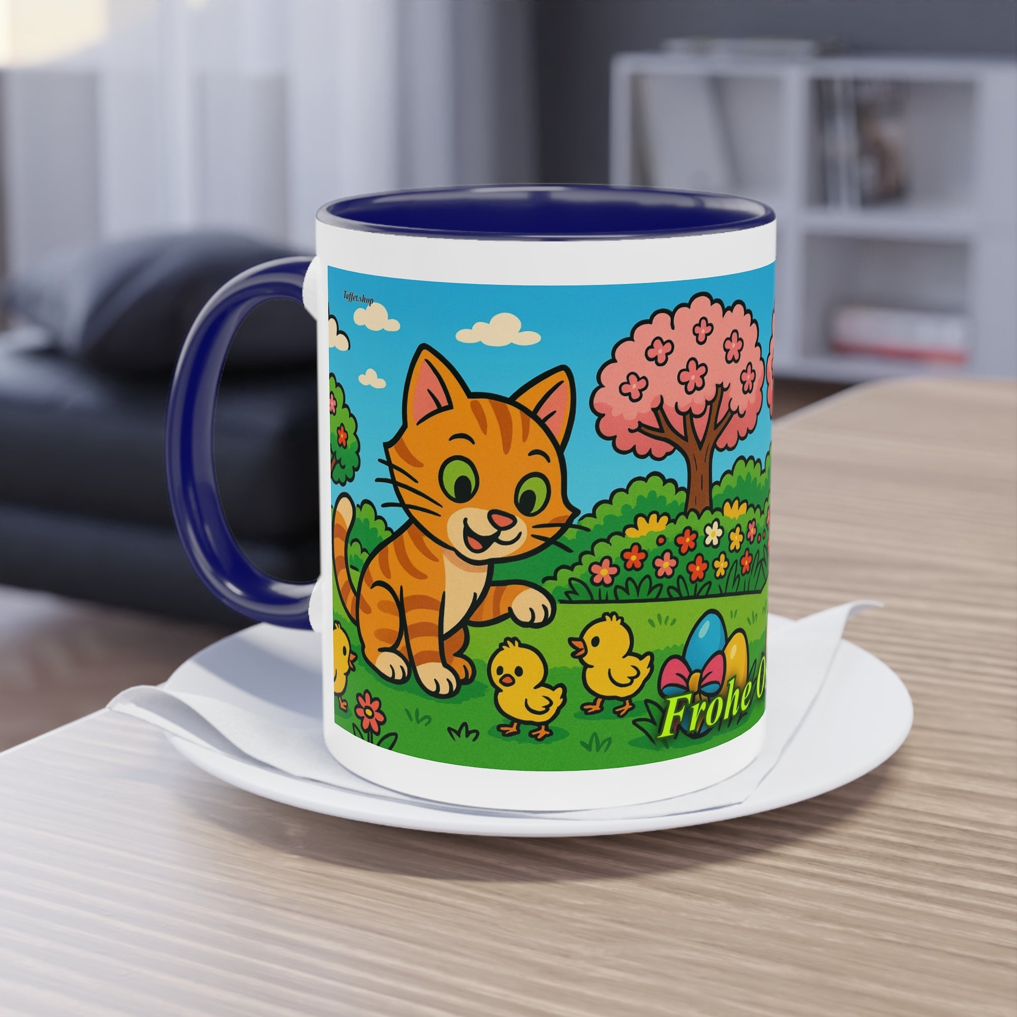 Tasse – „Katze & Küken“, Ostern/Frühling, 325 ml