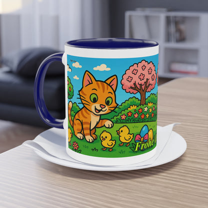 Mug – “Cat &amp; Chicks”, Easter/Spring, 325 ml