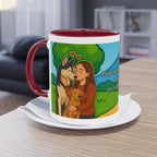 Tasse – „Hund und Katzenliebe mit Frau“ im Comic-Stil, 325 ml