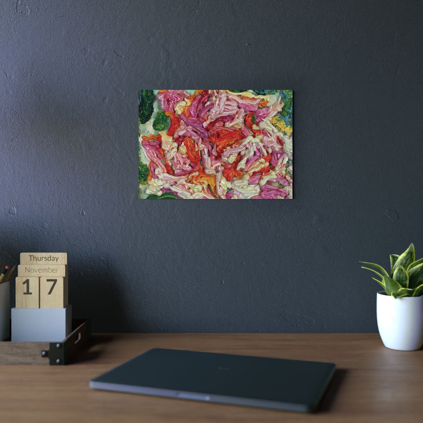 Rosenmotiv horizontal: Aluminium-Verbundplatte reproduziert Impasto-Ölgemälde von Monika Taffet