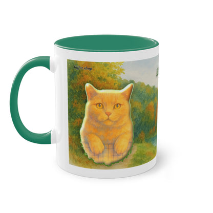 Tasse – Rote Katze mit Bäumen und blauem Himmel im Aquarell-Stil, 325 ml