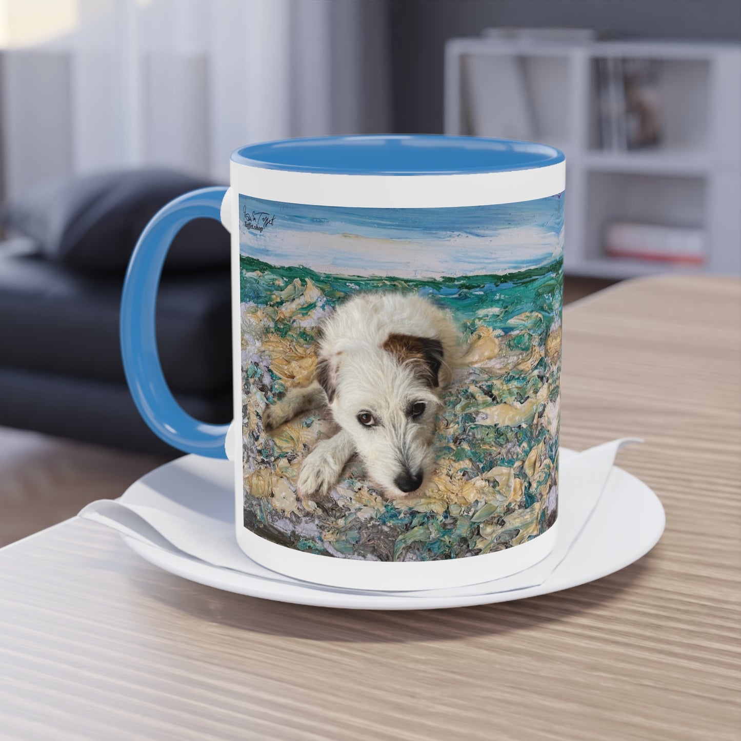 Artist Mug “Parson Jack Russell Terrier Motif (2)” Reproducing Impasto Oil Painting by Monika Taffet