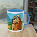 Tasse – „Hund und Katzenliebe mit Frau“ im Comic-Stil, 325 ml