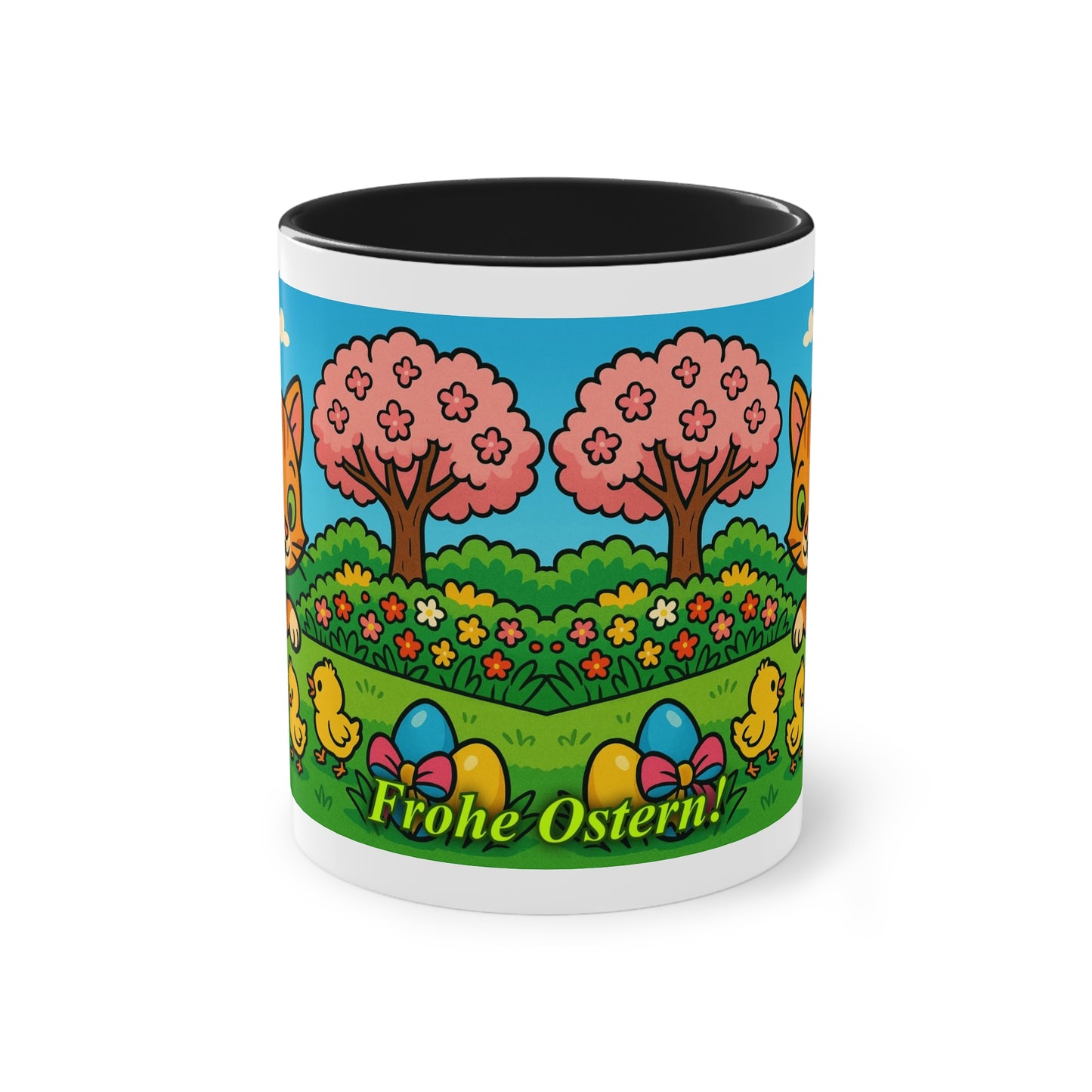 Mug – “Cat &amp; Chicks”, Easter/Spring, 325 ml
