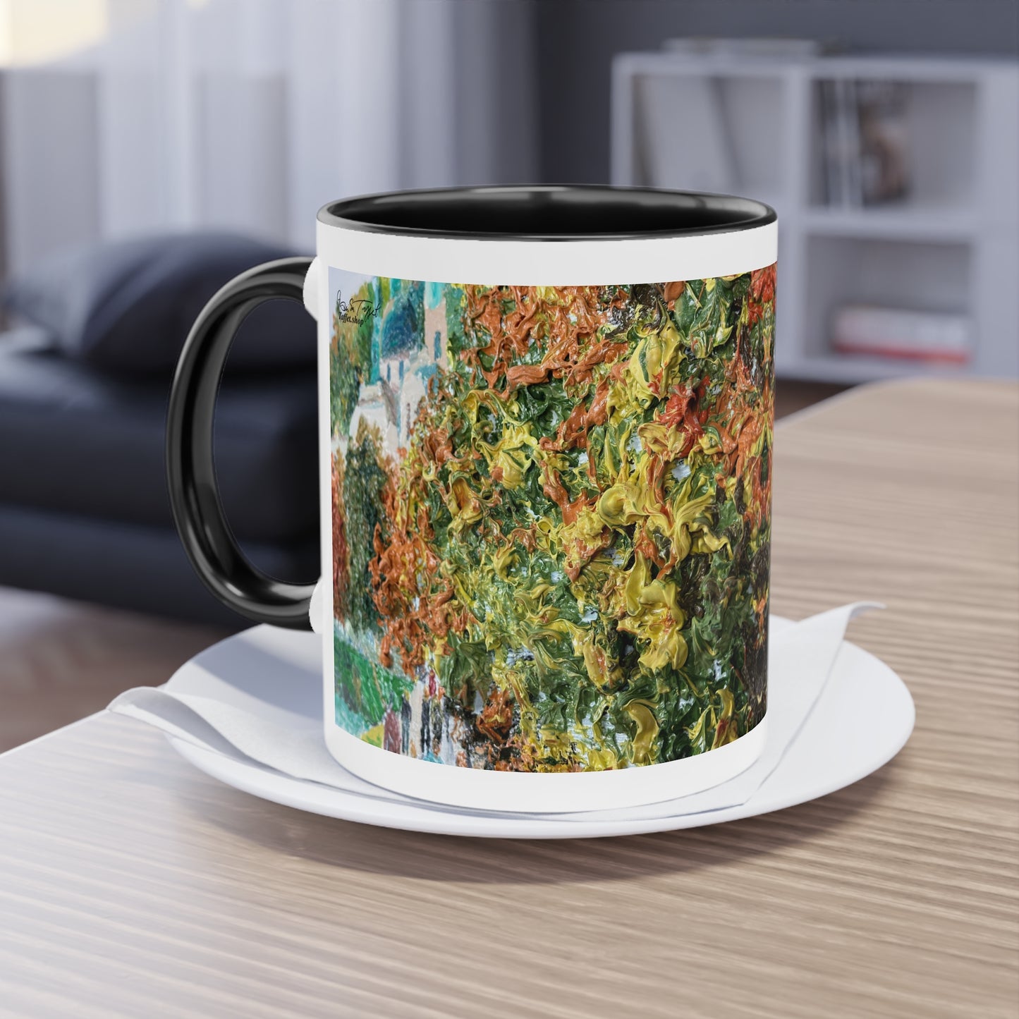 Künstlertasse „Herbstmotiv“ Reproduktion eines Impasto-Ölgemäldes von Monika Taffet