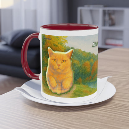 Tasse – Rote Katze mit Bäumen und blauem Himmel im Aquarell-Stil, 325 ml
