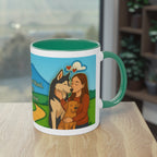 Tasse – „Hund und Katzenliebe mit Frau“ im Comic-Stil, 325 ml