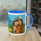 Tasse – „Hund und Katzenliebe mit Frau“ im Comic-Stil, 325 ml
