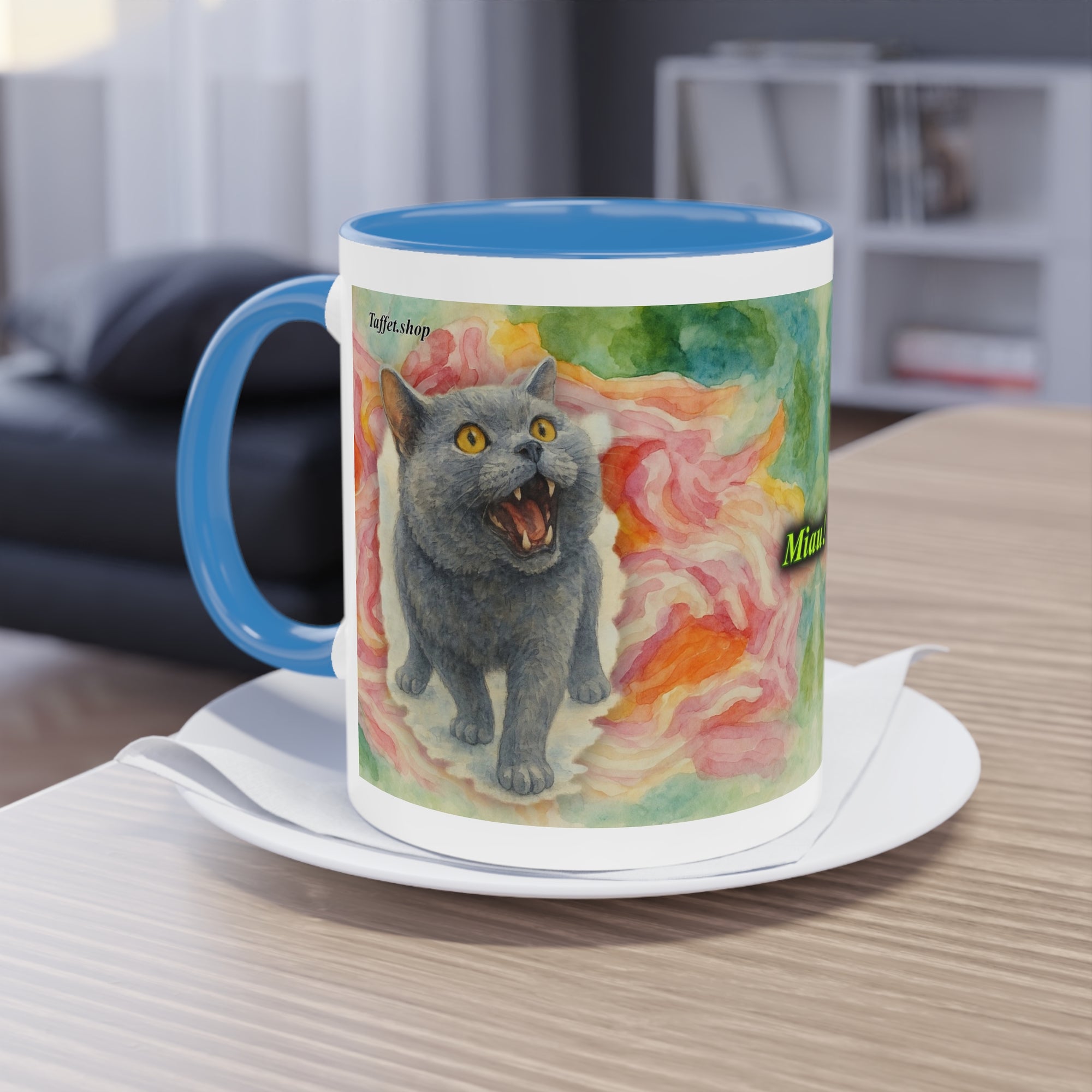 Tasse – Katze BKH/BSH mit Blume im Aquarell-Stil, 325 ml