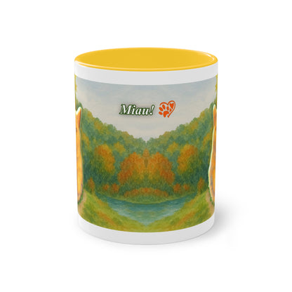 Tasse – Rote Katze mit Bäumen und blauem Himmel im Aquarell-Stil, 325 ml