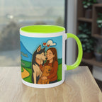 Tasse – „Hund und Katzenliebe mit Frau“ im Comic-Stil, 325 ml