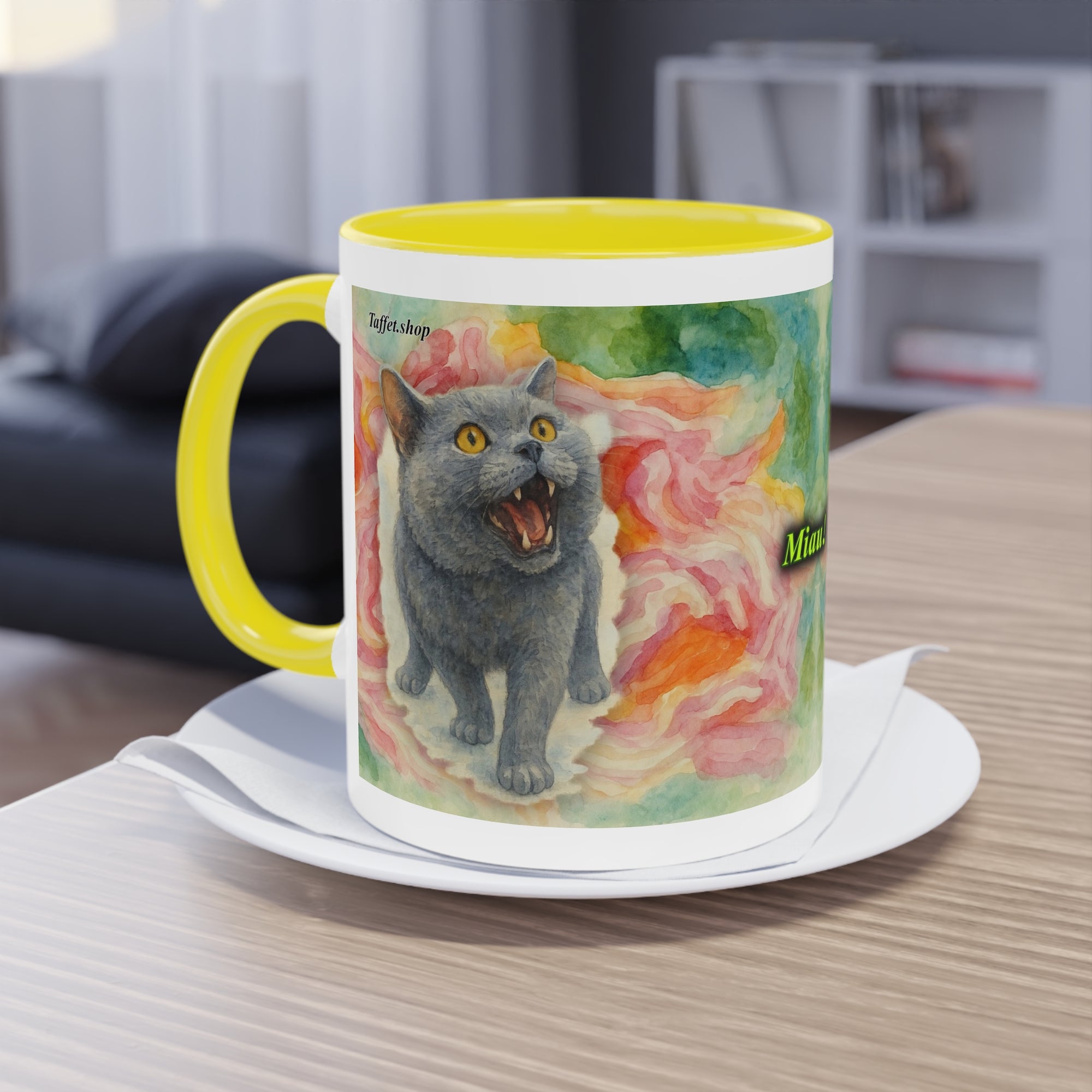 Tasse – Katze BKH/BSH mit Blume im Aquarell-Stil, 325 ml