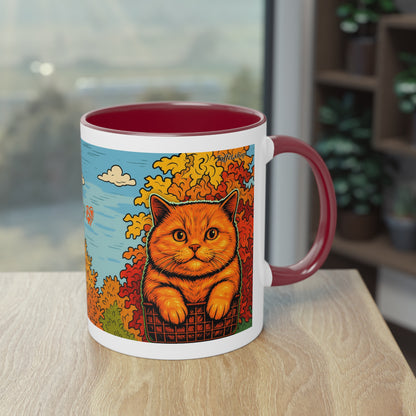 Tasse – Rote Katze mit Bäumen und blauem Himmel im Comic-Stil, 325 ml