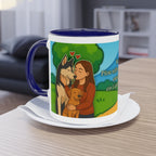 Tasse – „Hund und Katzenliebe mit Frau“ im Comic-Stil, 325 ml