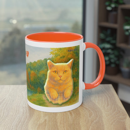 Tasse – Rote Katze mit Bäumen und blauem Himmel im Aquarell-Stil, 325 ml