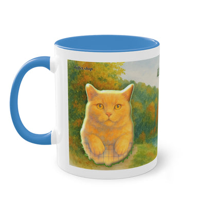 Tasse – Rote Katze mit Bäumen und blauem Himmel im Aquarell-Stil, 325 ml