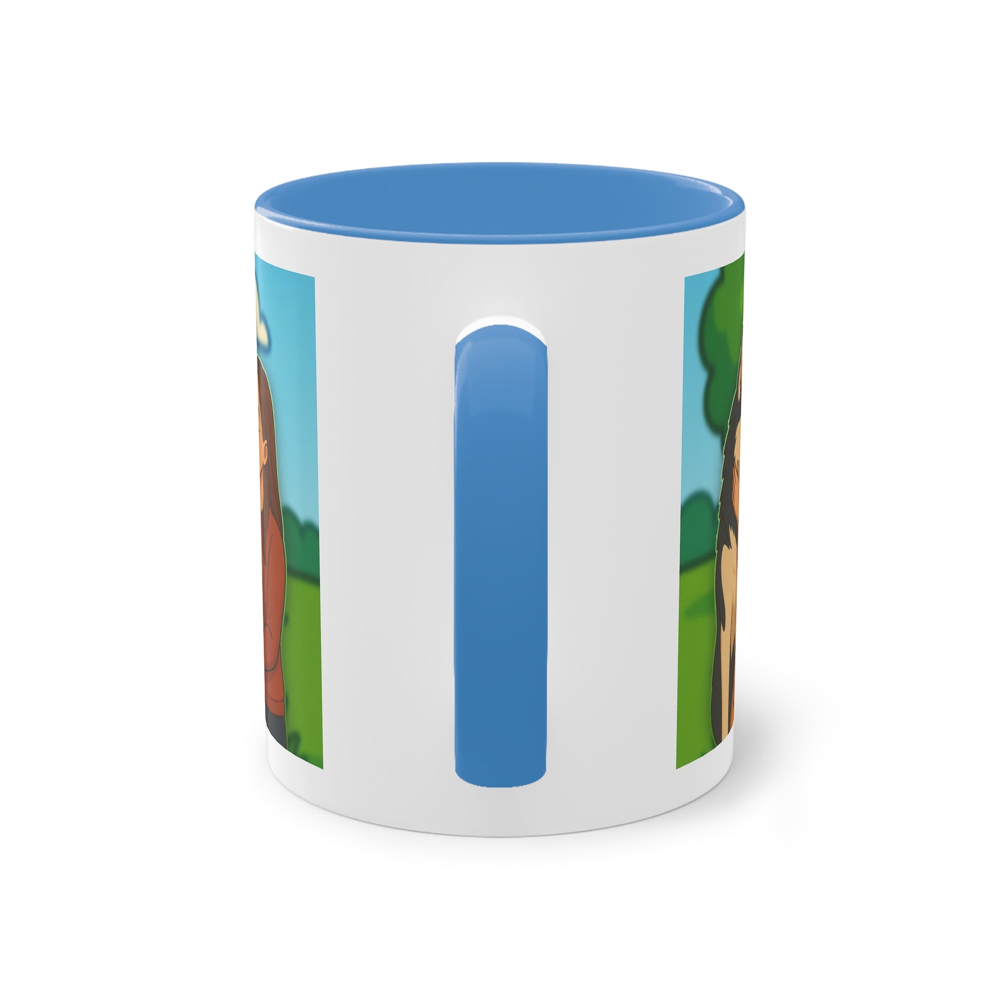 Tasse – „Hund und Katzenliebe mit Frau“ im Comic-Stil, 325 ml