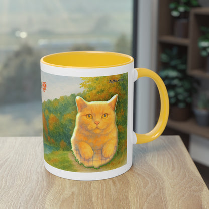 Tasse – Rote Katze mit Bäumen und blauem Himmel im Aquarell-Stil, 325 ml