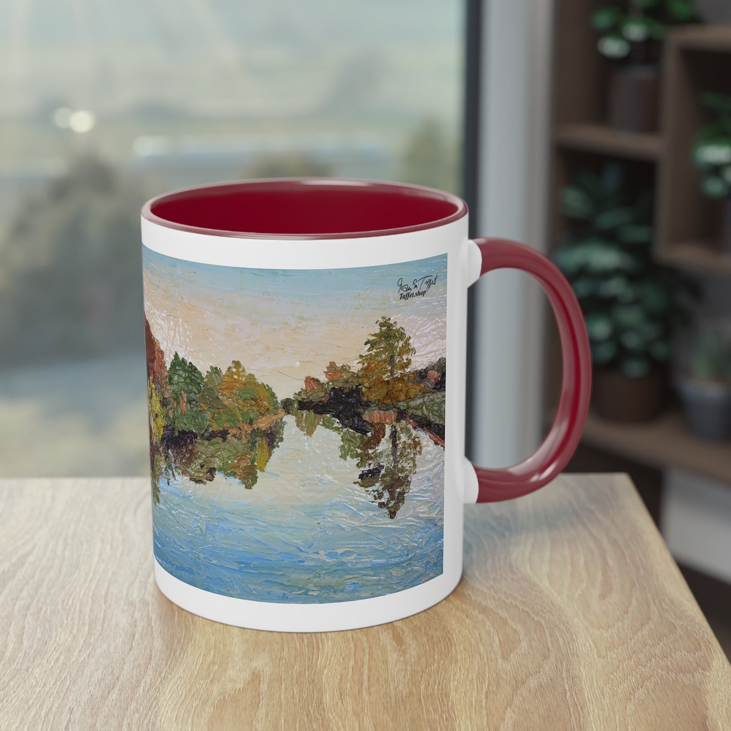 Künstlertasse „Blue River Motif“ Reproduktion eines Impasto-Ölgemäldes von Monika Taffet