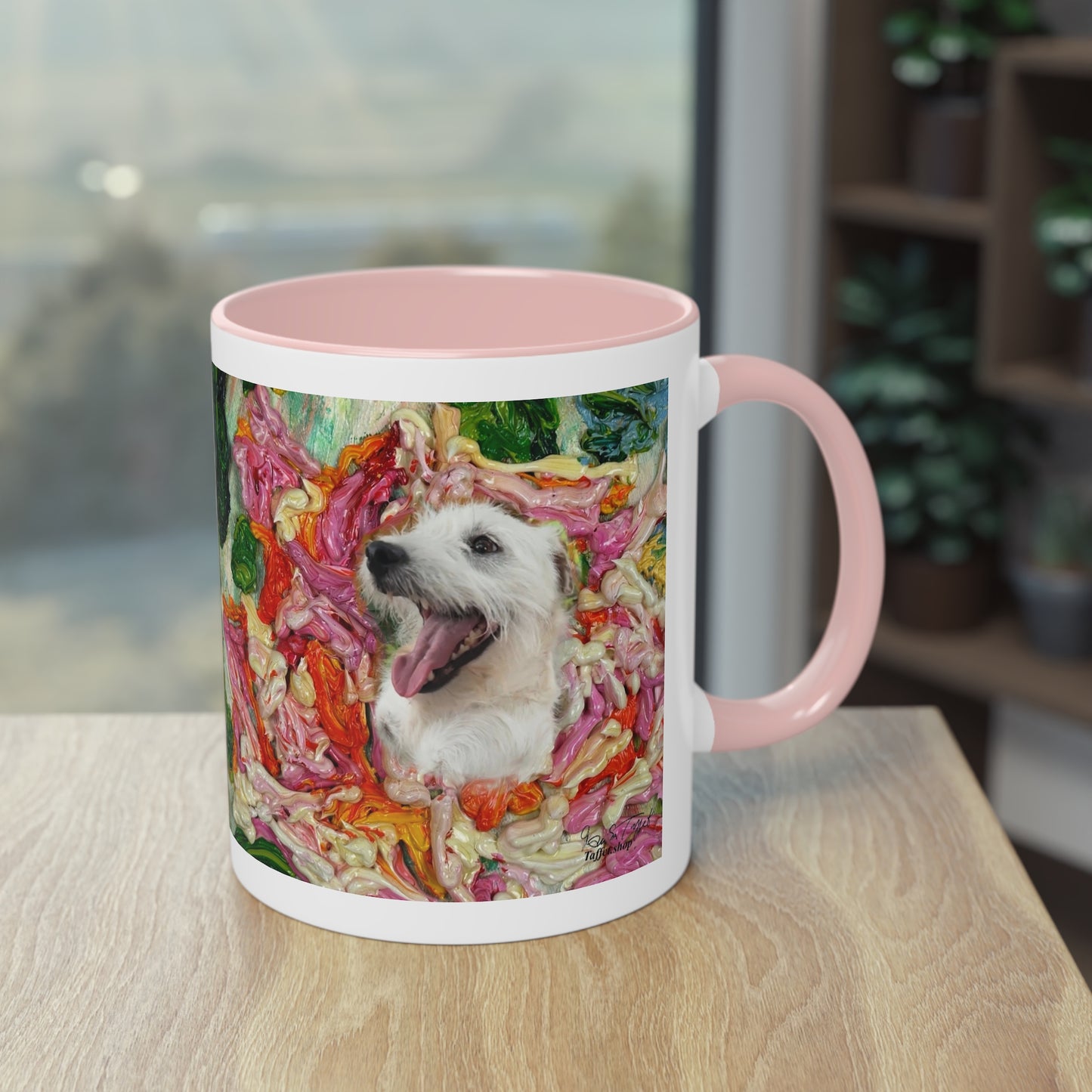 Artist Mug “Parson Jack Russell Terrier Motif (3)” Reproducing Impasto Oil Painting by Monika Taffet