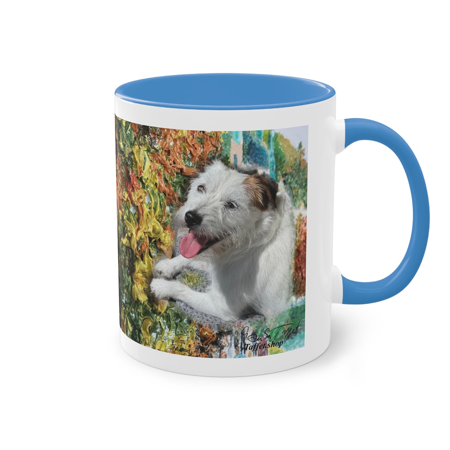 Künstlertasse „Parson Jack Russell Terrier Motiv (1)“ Reproduktion eines Impasto-Ölgemäldes von Monika Taffet