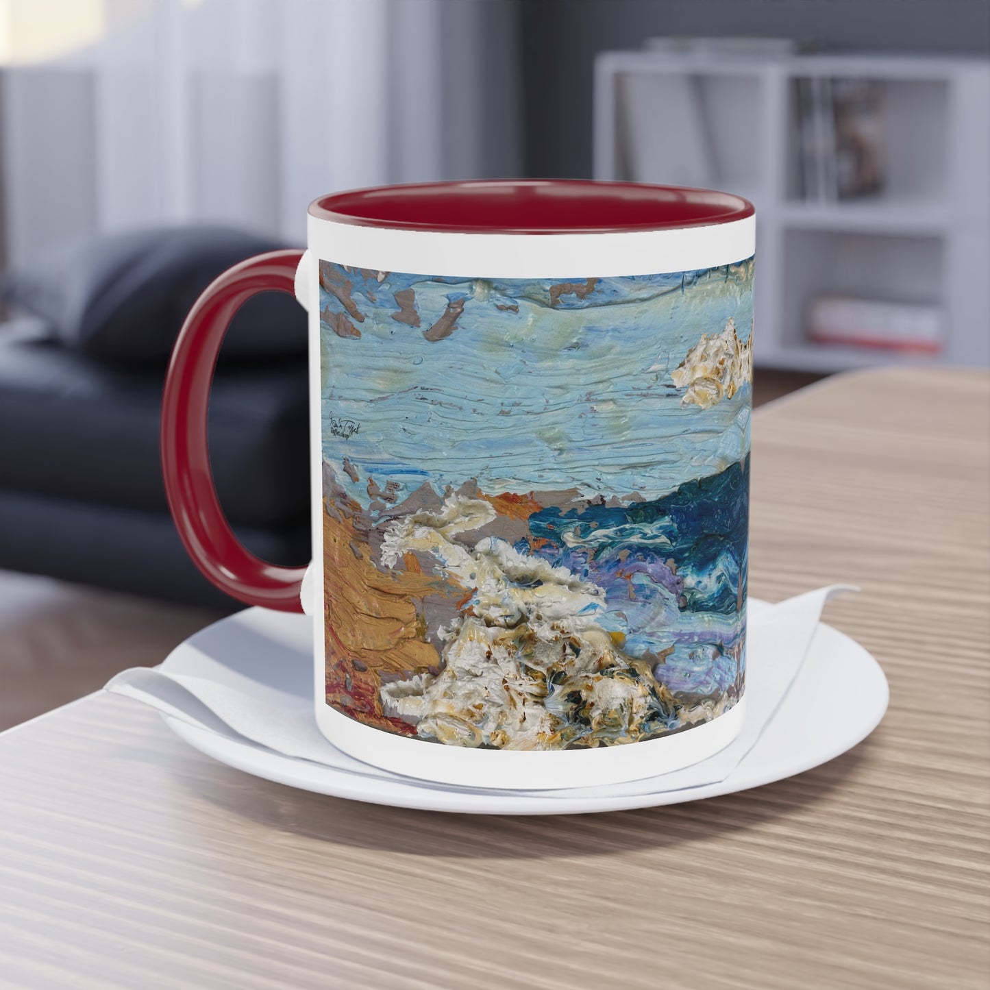 Künstlertasse „On The Beach Motiv“ Reproduktion eines Impasto-Ölgemäldes von Monika Taffet