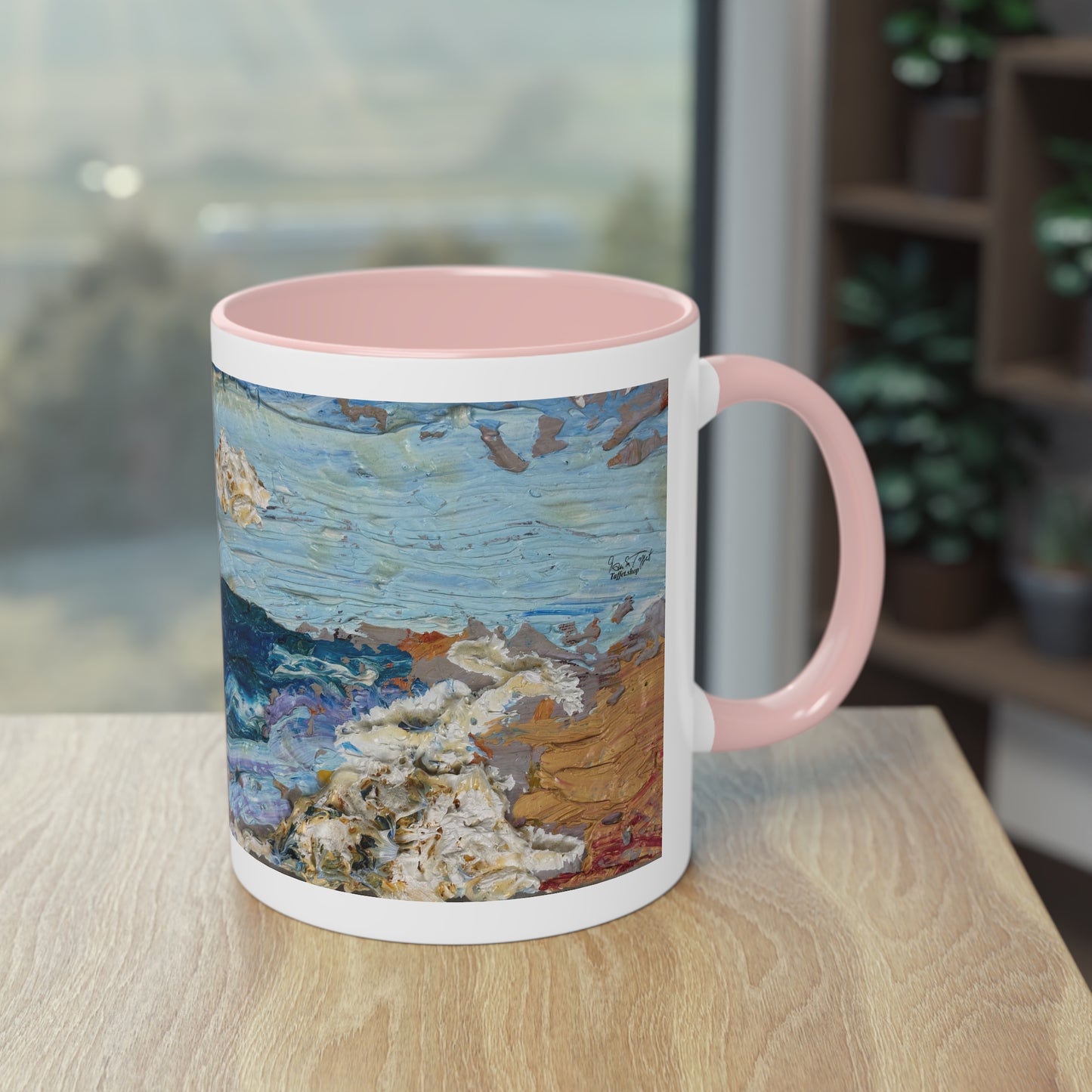 Artist Mug “On The Beach Motif” Reproducing Impasto Oil Painting by Monika Taffet